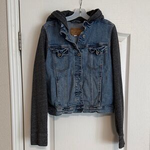Hollister Blue Denim Jacket with Black Sleeves